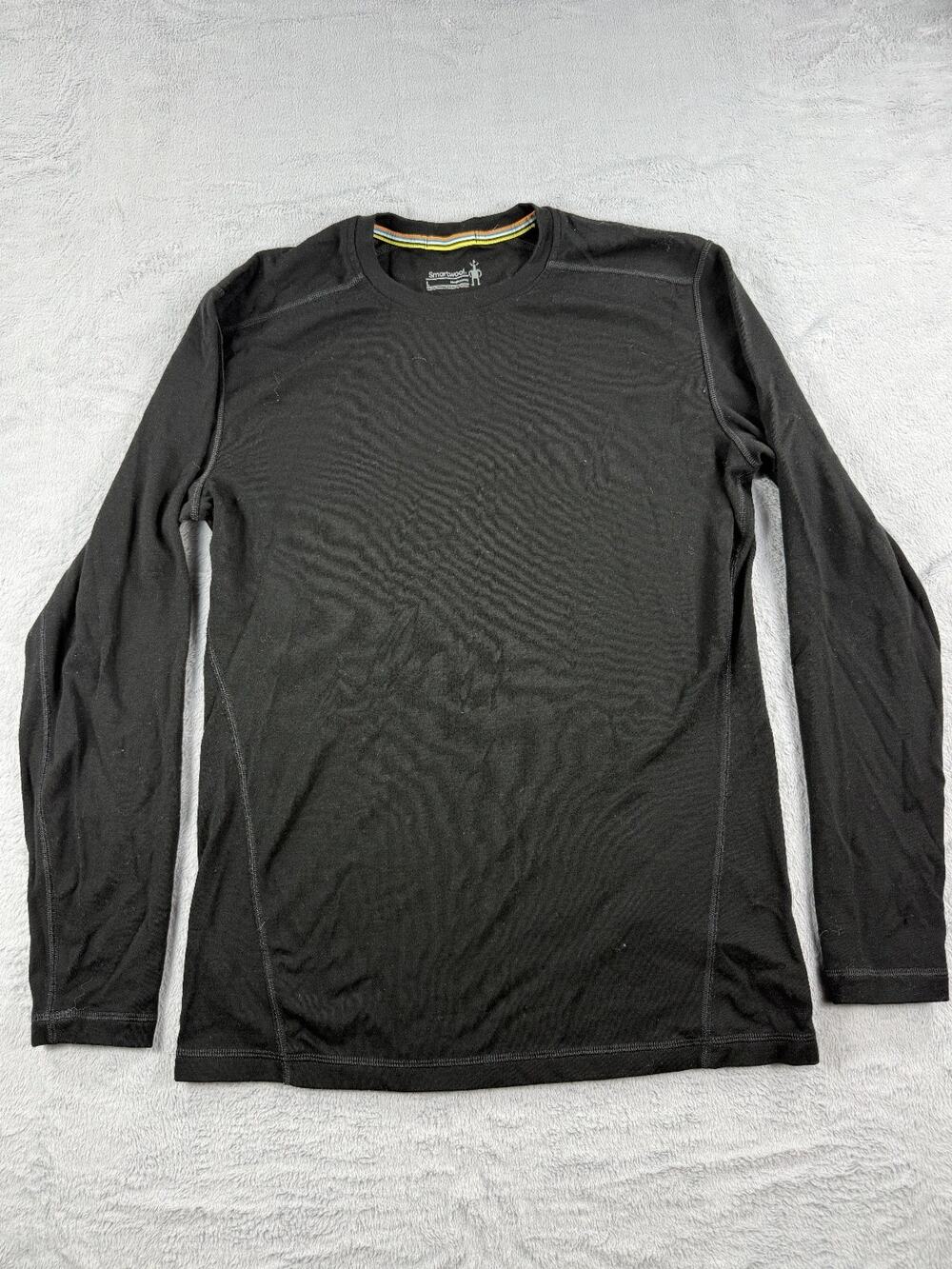 Smartwool Shirt Mens Large Black Long Sleeve Crewneck Base Layer Merino Wool